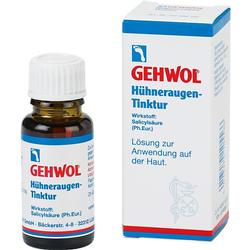 Eine Flasche und Packung von Gehwol Hühneraugen-Tinktur zur Hautanwendung.