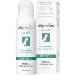 Eine Dose Allpresan Schaum-Creme für trockene Haut neben der Verpackung.